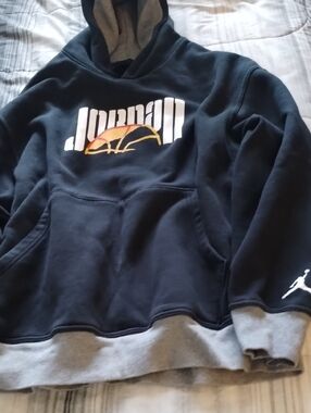 Jordan Black Hoodie with White Logo and Orange Accent